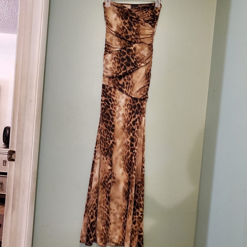 Sexy Strapless apless leopard animal print gown